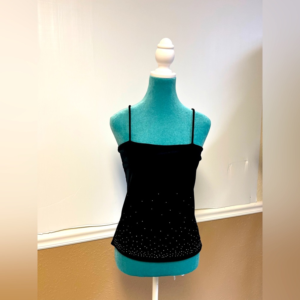 Y2K Black Velvet Rhinestone Cami Top – Size S